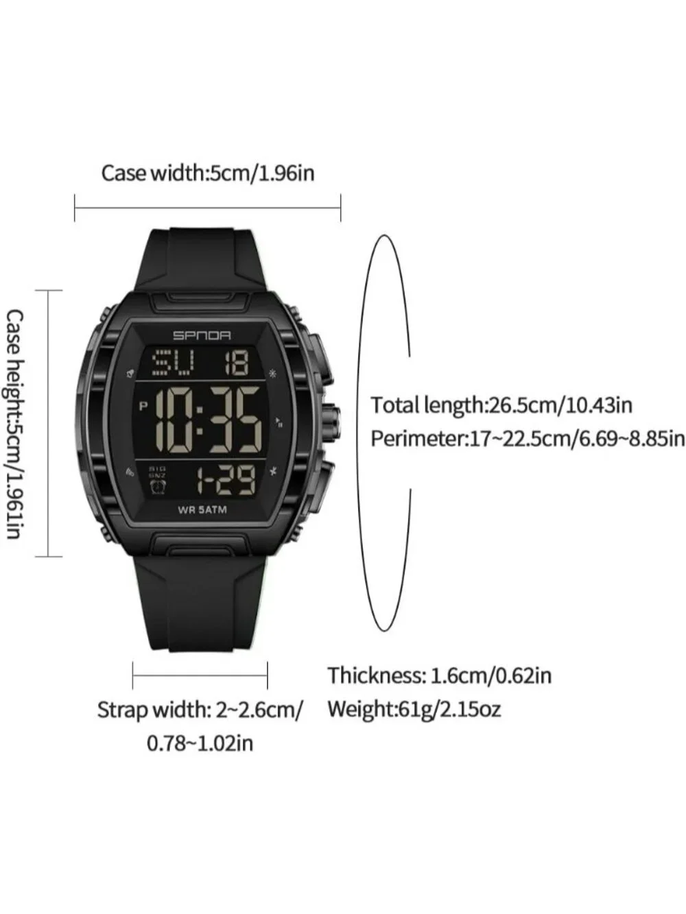 Men's Black Analog Quartz Tonneau Shape Dual Waterproof Digital Luxury Watch